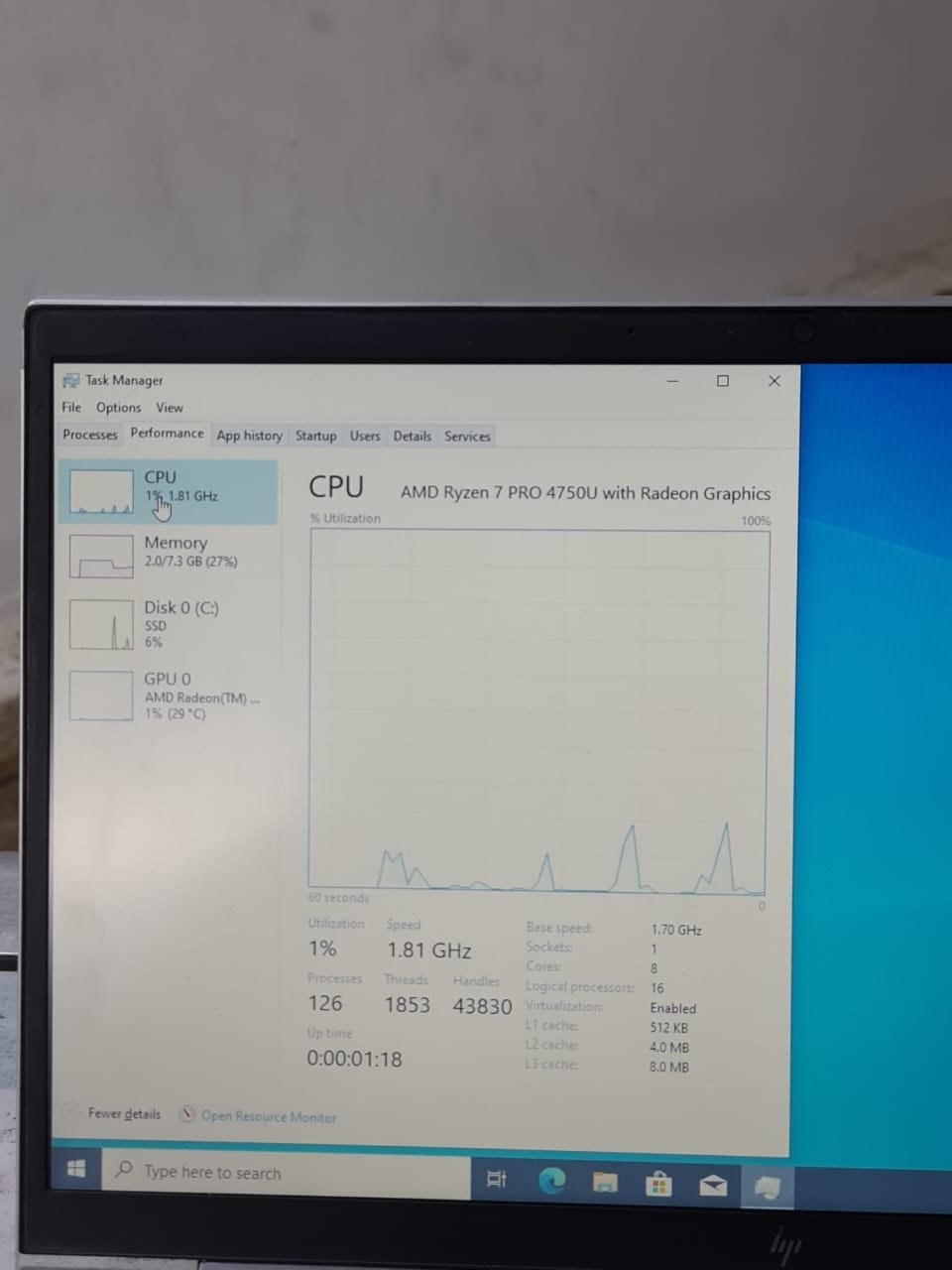 HP EliteBook 845 G7 14″ Notebook – Full HD – 1920 x 1080 – AMD Ryzen 7 PRO (2nd Gen) 4750U Octa-core (8 Core) 1.70 GHz – 8 GB RAM – 256 GB SSD